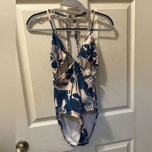 Minkpink Size Large Blue & Pink Tropical Print Cutout Swimsuit NWT